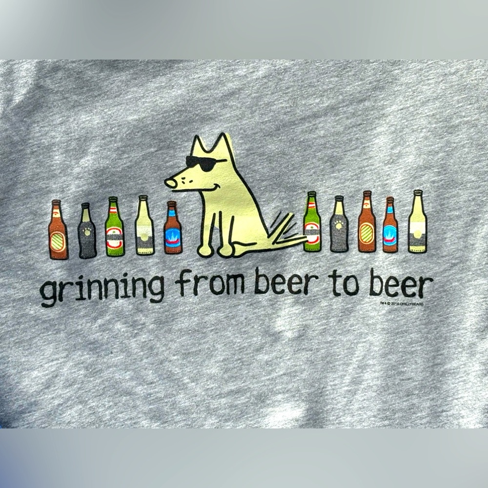 Teddy the Dog T Shirt Grinning From Beer To Beer Logo Front. Dog Logo Back SzXL
